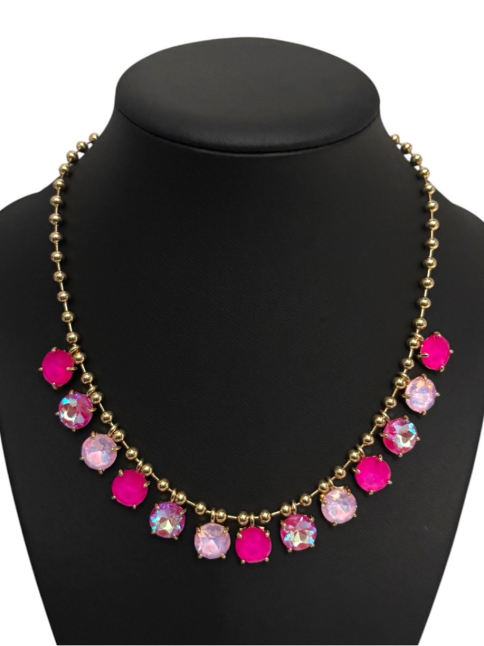 Round Multi Pink Glass Charm Ball Gold Chain Necklace
